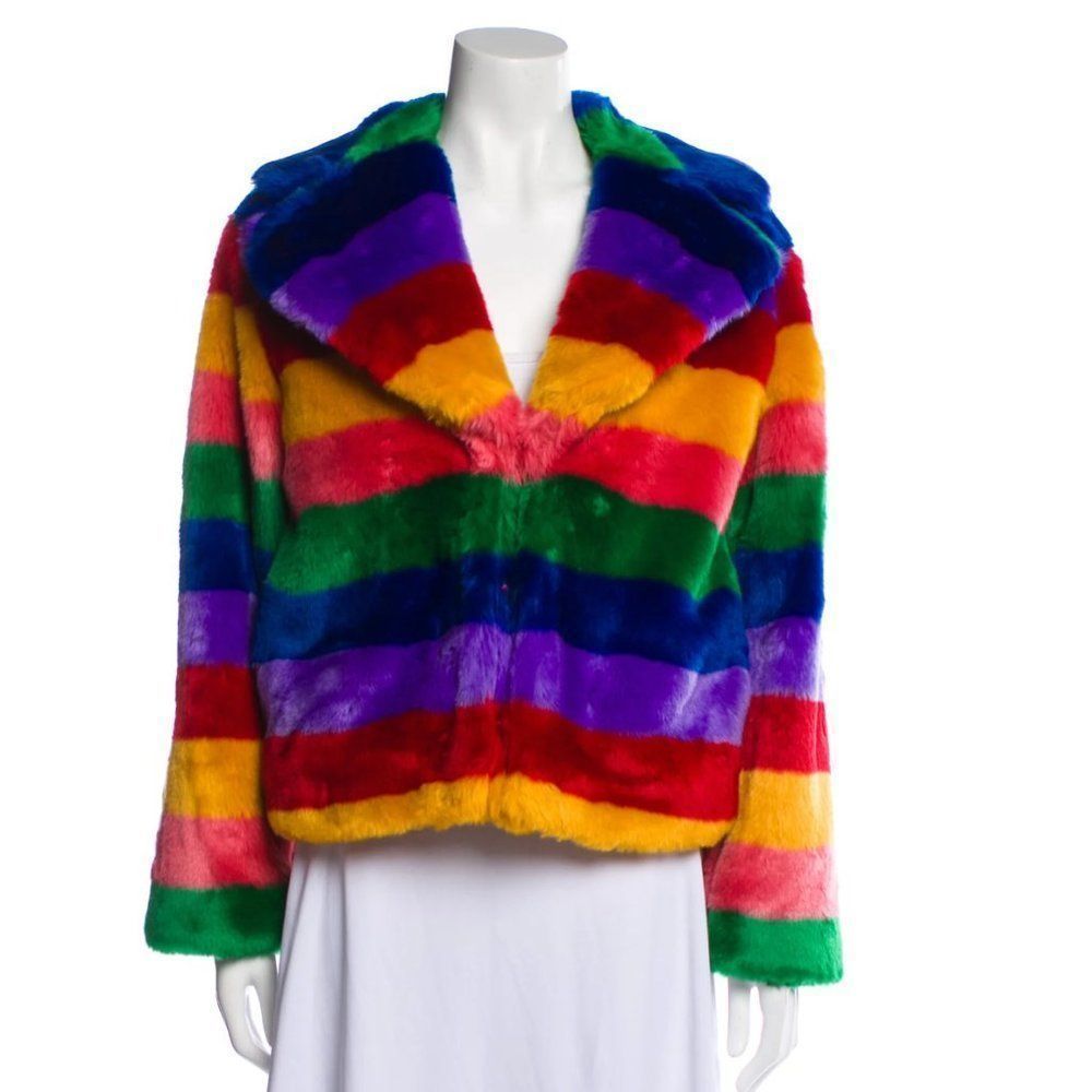 NEW Alice+Olivia coat striped multicolored faux fur size XS - Picture 3 of 16